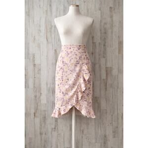 Anthropologie Skye Pastel Purple Pink Faux Wrap Ruffled Skirt Spring Modest 2